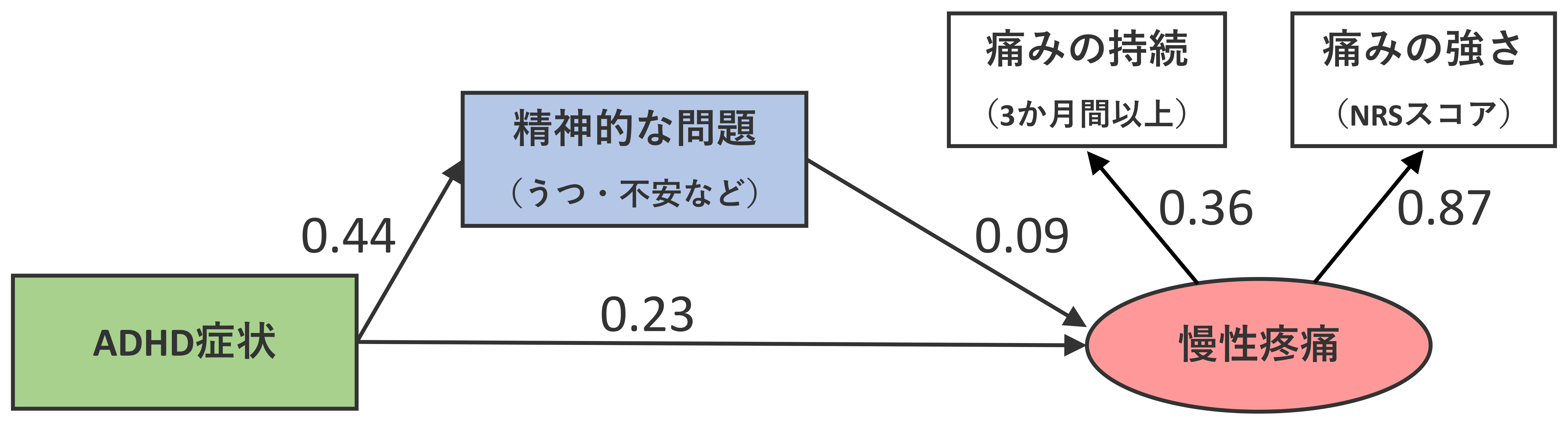 ADHD症状と慢性疼痛の関連（パス解析）
